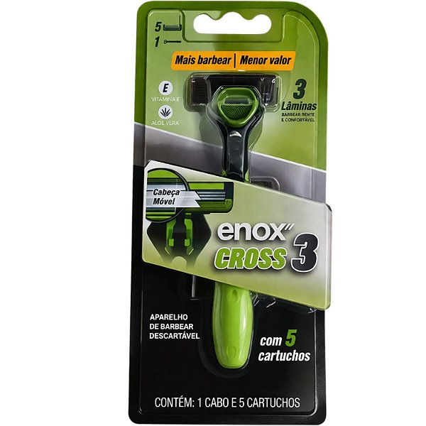 Aparelho De Barbear Enox Cross 3 Com 5 Cartuchos