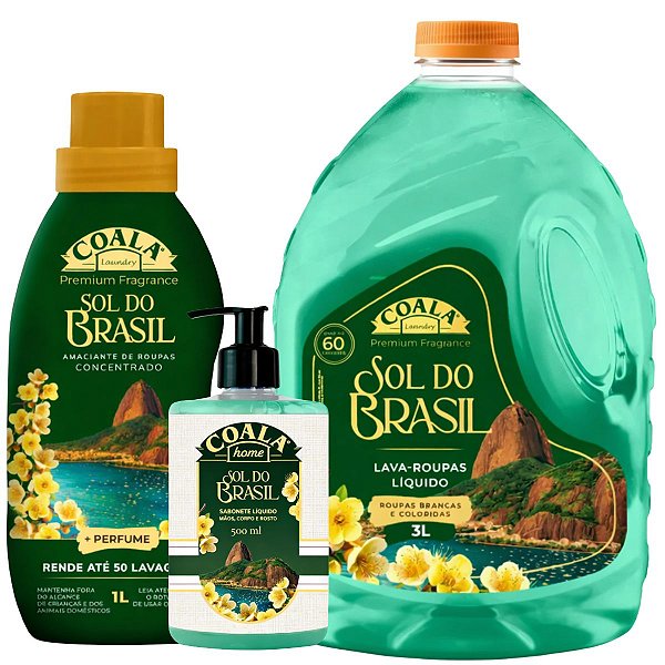 Kit Coala Sol Do Brasil: Lava-Roupas Líquido, Amaciante e Sabonete Líquido