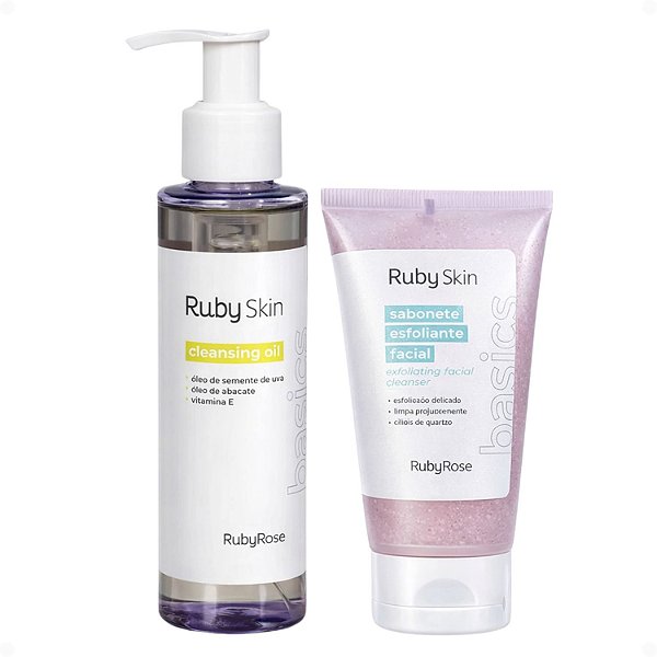 Kit Ruby Skin Basics: Cleansing Oil e Sabonete Esfoliante