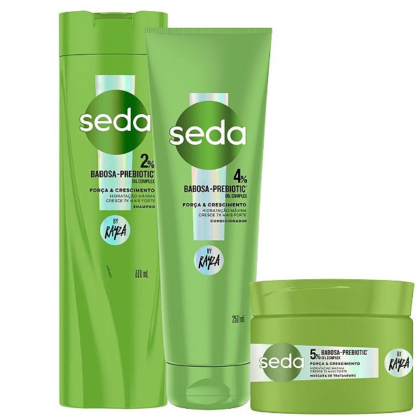 Kit Seda By Rayza Babosa-Prebiotic: Shampoo 300ml + Condicionador 250ml e Máscara Capilar 300g