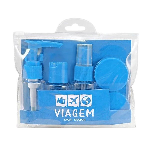 Kit Frascos para Viagem Jacki Design 7 Peças Azul Akm20903