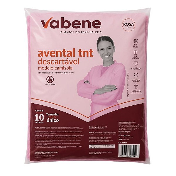 Avental Tnt Descartável Vabene Modelo Camisola Rosa Tamanho Único Com 10 Unidades