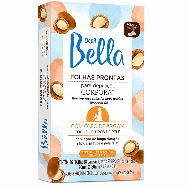 Folhas Prontas Depilação Corporal Depil Bella Óleo de Argan 16 Folhas