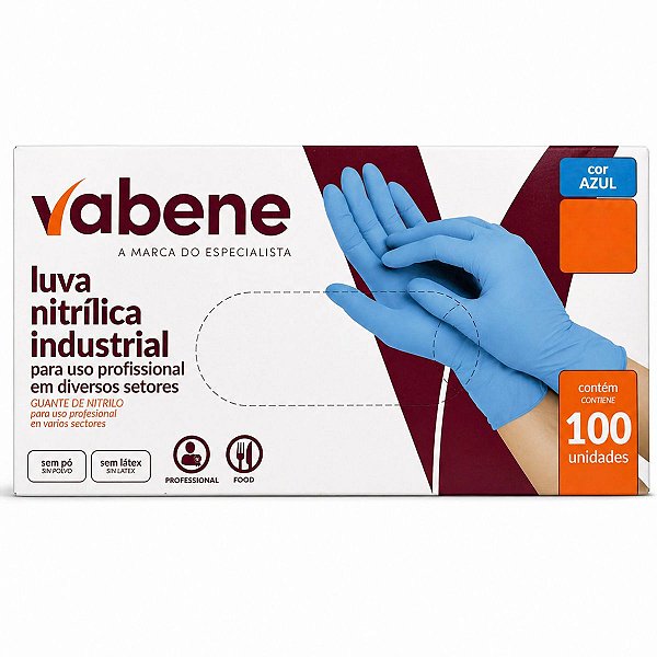Luva Nitrílica Industrial Vabene Sem Pó Azul 100un
