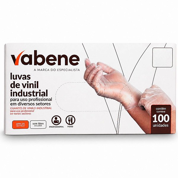 Luvas de Vinil Industrial Vabene Sem Pó 100un