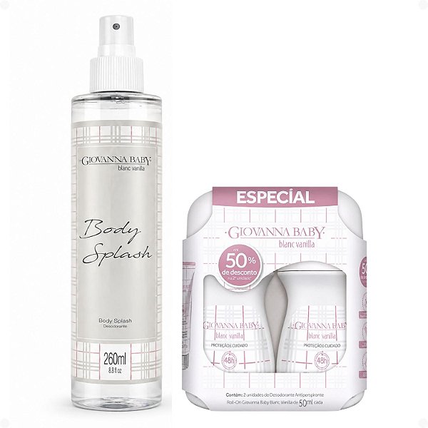 Kit Giovanna Baby Blanc Vanilla: Body Splash 260ml e 2 Desodorantes Roll-On 50ml