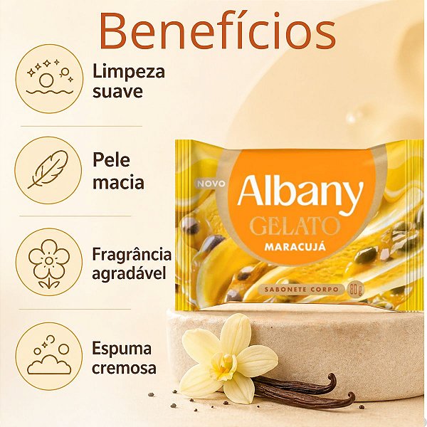 Sabonete Corporal Em Barra Albany Gelato Maracujá 80g