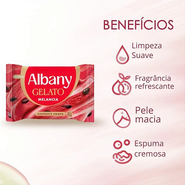 Sabonete Corporal Em Barra Albany Gelato Melancia 80g