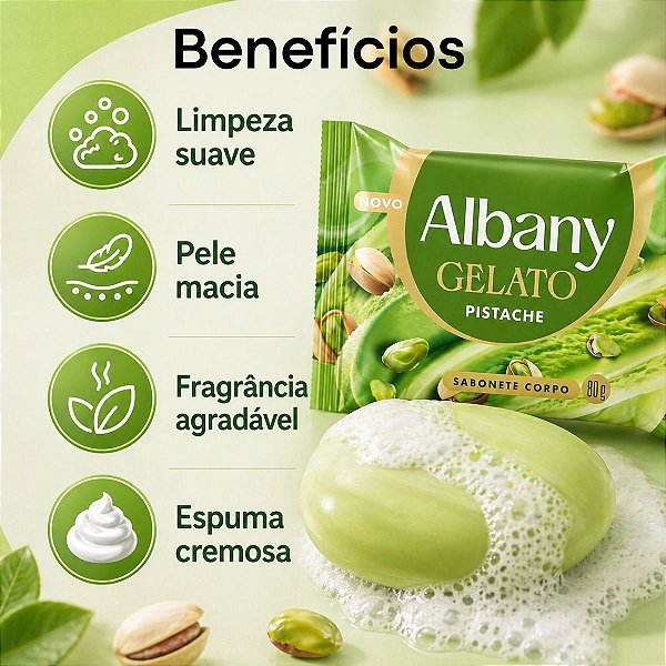Sabonete Corporal Em Barra Albany Gelato Pistache 80g