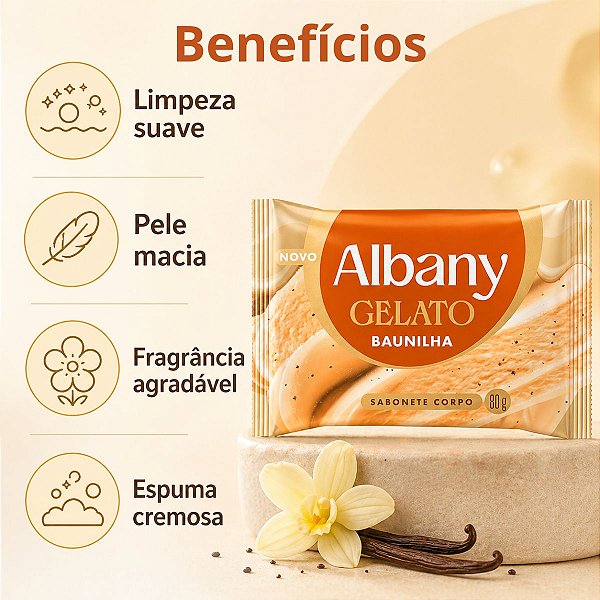Sabonete Corporal Em Barra Albany Gelato Baunilha 80g