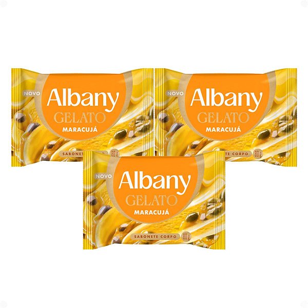 Kit Albany Sabonete Corporal Em Barra Gelato Maracujá 80g Com 3