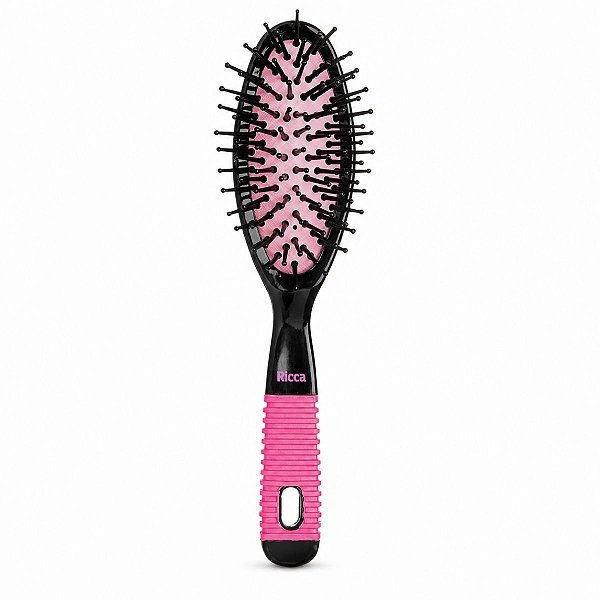 Escova Pequena Oval Ricca Black & Pink Cód.2408