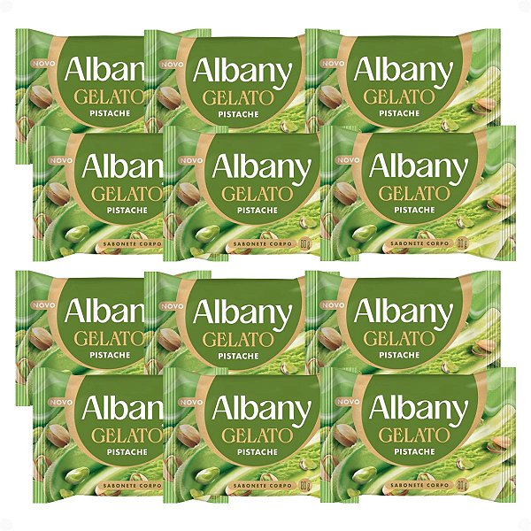 Kit Albany Sabonete Corporal Em Barra Gelato Pistache 80g Com 12