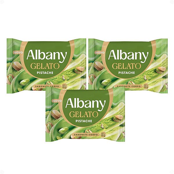 Kit Albany Sabonete Corporal Em Barra Gelato Pistache 80g Com 3