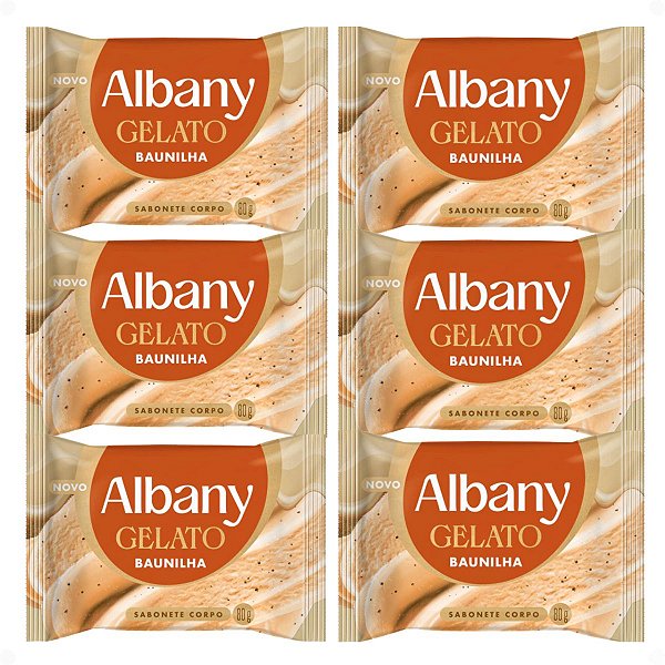 Kit Albany Sabonete Corporal Em Barra Gelato Baunilha 80g Com 6