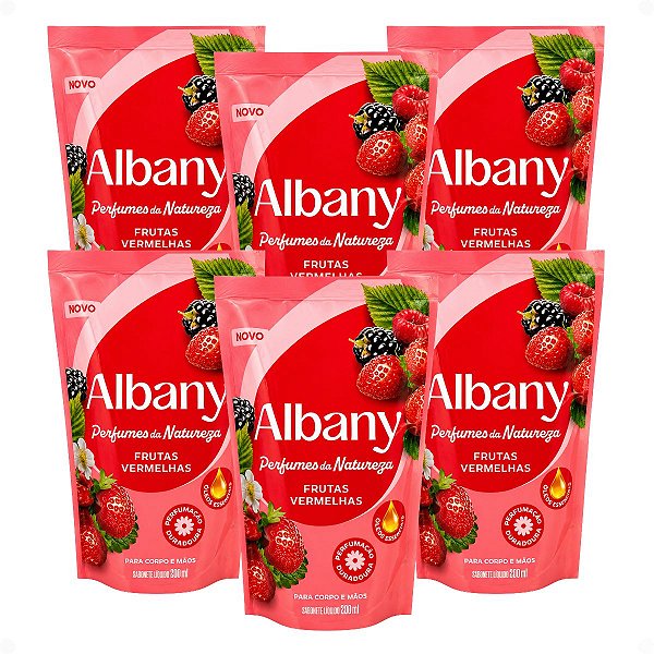 Kit Refil Albany Sabonete Líquido Corpo e Mãos Frutas Vermelhas 200ml Com 6