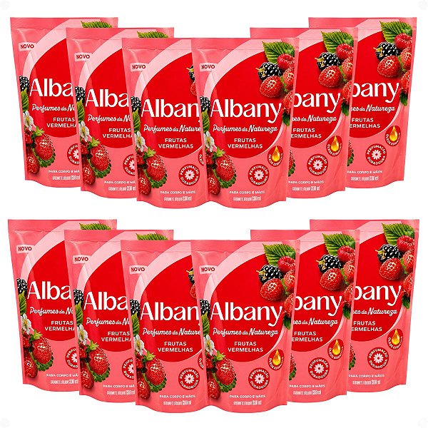Kit Refil Albany Sabonete Líquido Corpo e Mãos Frutas Vermelhas 200ml Com 12