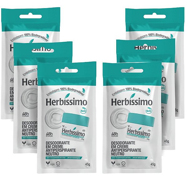 Kit Herbíssimo Refil Neutro: 6 Desodorantes Cremes Antiperspirantes 45g