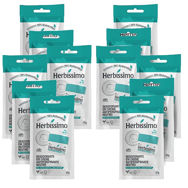 Kit Herbíssimo Refil Neutro: 12 Desodorantes Cremes Antiperspirantes 45g