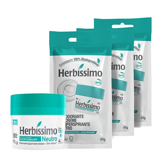 Kit Herbíssimo Desodorante Creme Antiperspirante Neutro 55g + 3 Refis 45g