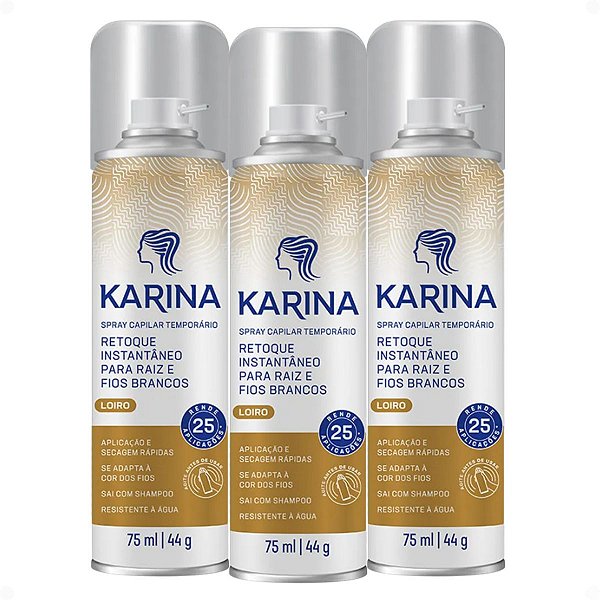 Kit Karina Retoque Capilar Temporário Raiz e Fios Brancos Loiro 75ml Com 3
