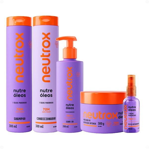 Kit Neutrox Nutre Óleos: Shampoo, Condicionador 300ml, Máscara 300g, Leave-in 200ml e Óleo Capilar 45ml