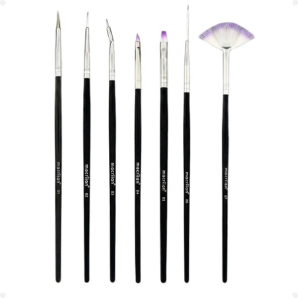 Kit Pincéis para Unhas Macrilan Black 7un B706
