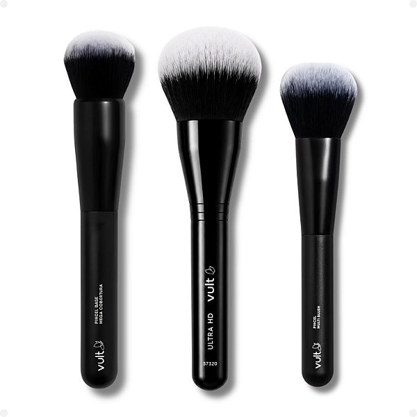 Kit Vult Pincéis para Maquiagem: Base, Pó e Blush