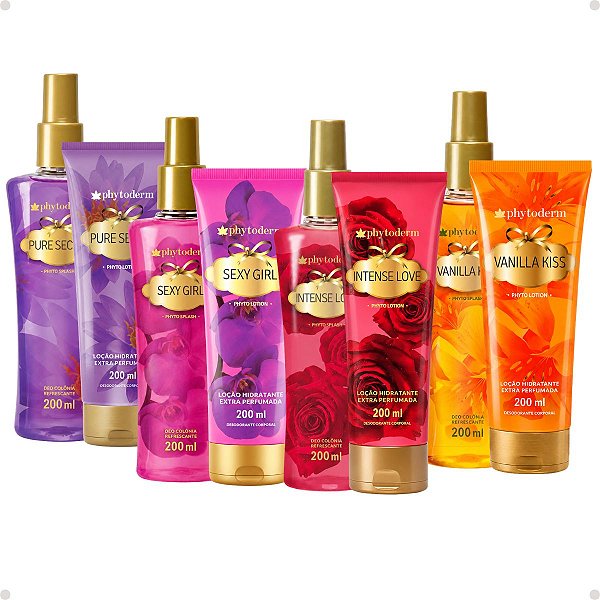 Kit Phytoderm Deo Colônia e Loção Hidratante: Intense Love, Sexy Girl, Pure Secret e Vanilla Kiss 200ml