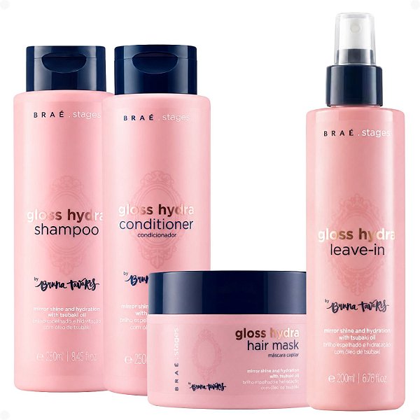 Kit Braé Stages by Bruna Tavares Gloss Hydra: Shampoo, Condicionador, Máscara e Leave-In
