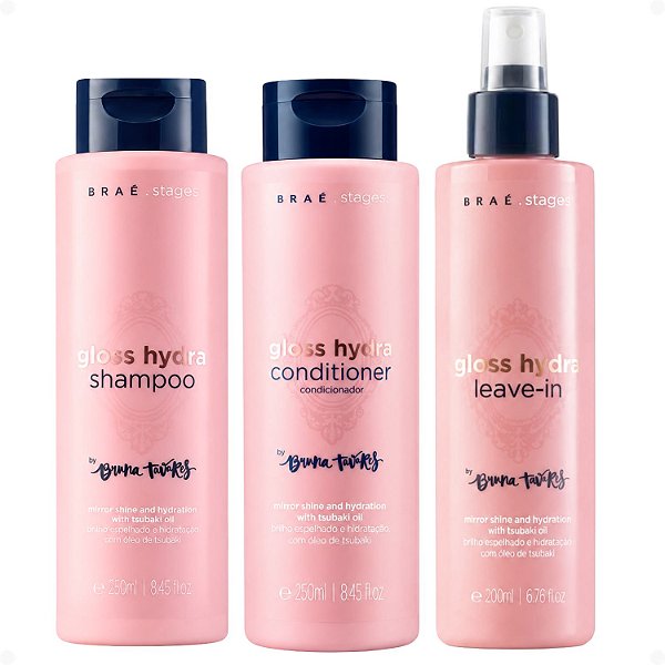 Kit Braé Stages by Bruna Tavares Gloss Hydra: Shampoo, Condicionador e Leave-In