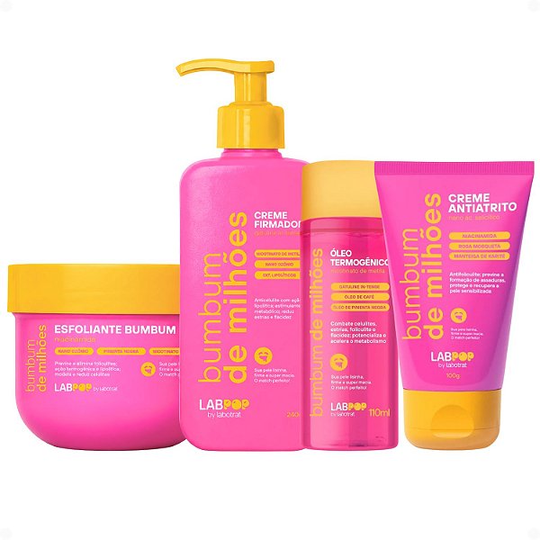 Kit LabPop by Labotrat Bumbum de Milhões: Esfoliante, Creme Firmador, Óleo Termogênico e Creme Antiatrito