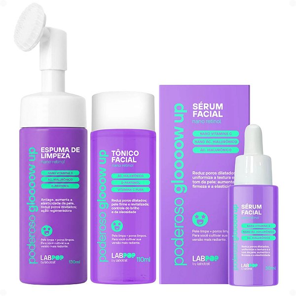 Kit LabPop by Labotrat Poderoso Glow Up: Espuma de Limpeza, Tônico Facial e Sérum