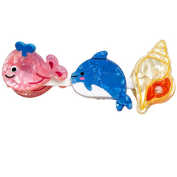 Kit Piranha Para Cabelo Animais Marinhos Modelos Variados 2cm x 2,5cm Com 3 Un. Df408