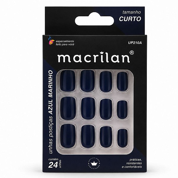 Unhas Postiças Macrilan Azul Marinho 24 Unidades UP210A