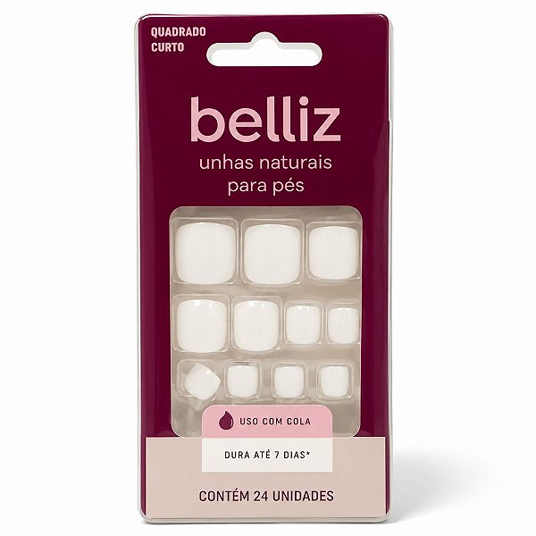 Unhas Postiças Para Pés Belliz Quadrado Curto 24 Unidades Cod. 1207