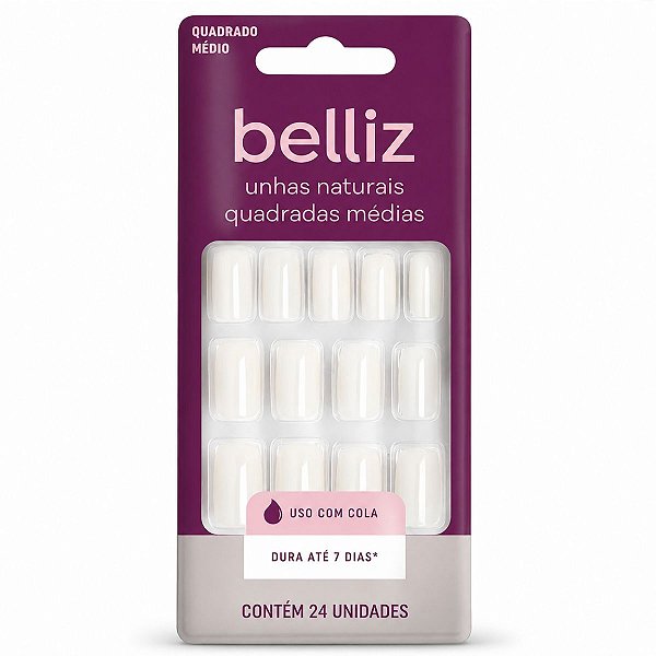 Unhas Postiças Naturais Belliz Quadrado Médio 24 Unidades Cod.1201