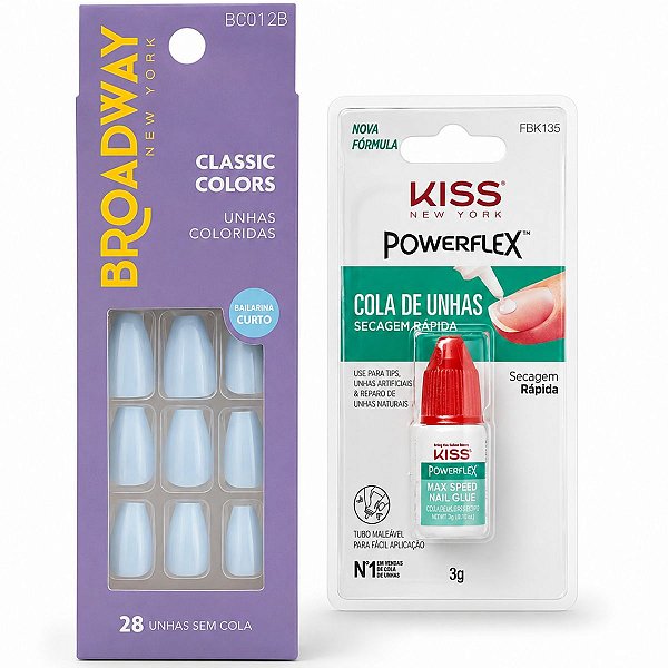 Kit Kiss New York: Unhas Postiças Broadway Classic Colors Bailarina Curto E Cola Para Unhas 3g