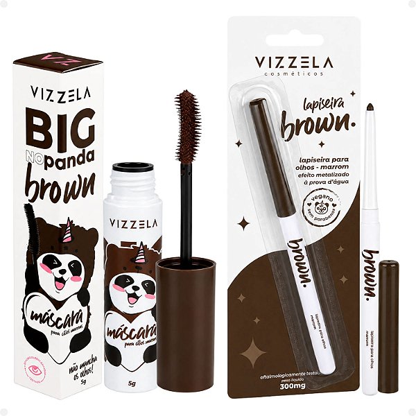 Kit Vizzela Brown: Máscara para Cílios Big No Panda e Lapiseira para Olhos Efeito Metalizado