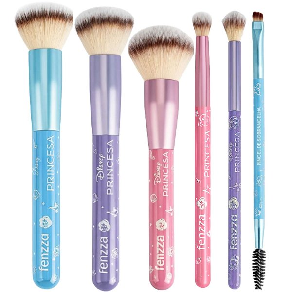 Kit Fenzza Disney Pincéis Para Maquiagem: Base, Pó, Blush, Sombra, Detalhe e Sobrancelha