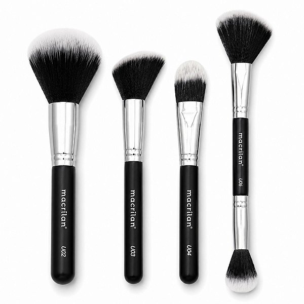 Kit Pincéis Macrilan Ultra Essencial: Base, Pó, Blush e Contorno e Iluminador