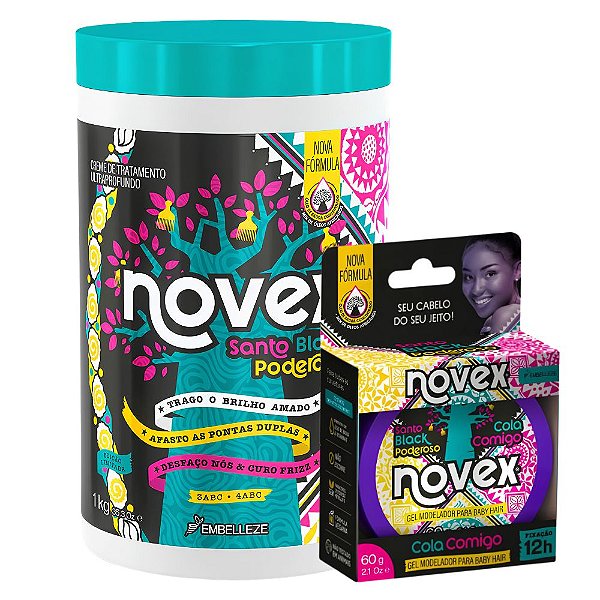 Kit Novex Santo Black Poderoso: Creme De Tratamento 1kg e Gel Para Baby Hair 60g
