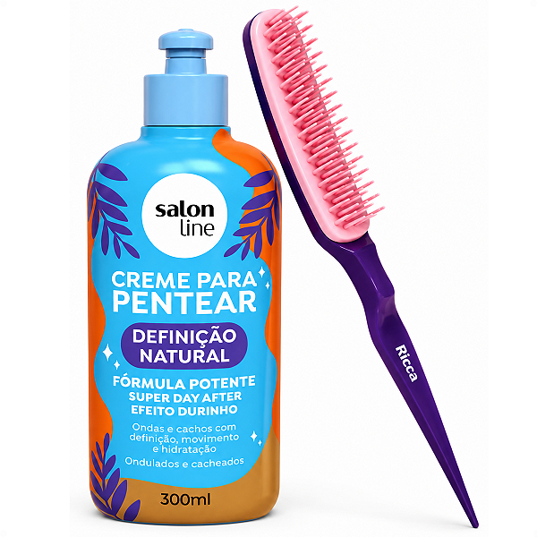 Kit Finalização De Cachos: Creme Para Pentear Salon Line Definição Natural 300ml e Pente Fitagem Ricca