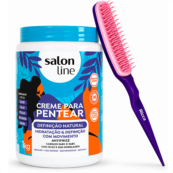 Kit Finalização De Cachos: Creme Para Pentear Salon Line Definição Natural 1kg e Pente Fitagem Ricca