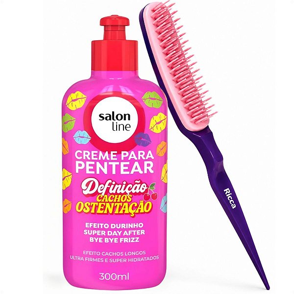 Kit Finalização De Cachos: Creme Para Pentear Salon Line Definição Cachos Ostentação 300ml e Pente Fitagem Ricca