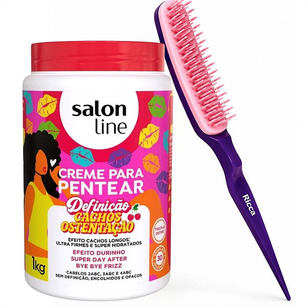 Kit Finalização De Cachos: Creme Para Pentear Salon Line Definição Cachos Ostentação 1kg e Pente Fitagem Ricca