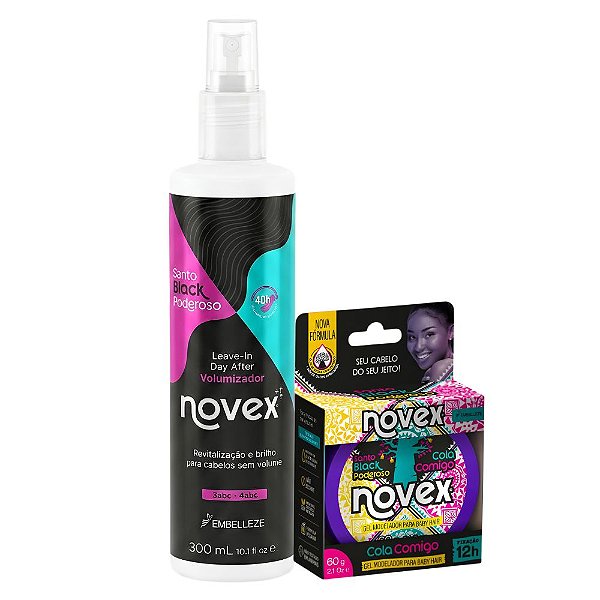 Kit Novex Santo Black Poderoso: Leave-In Day After 300ml e Gel Para Baby Hair 60g