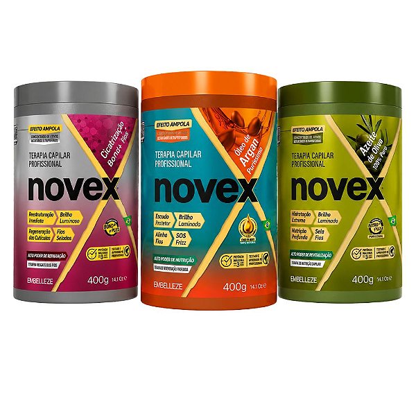 Kit Novex Terapia Capilar: Cicatrização Dos Fios, Óleo De Argan e Azeite De Oliva 400g