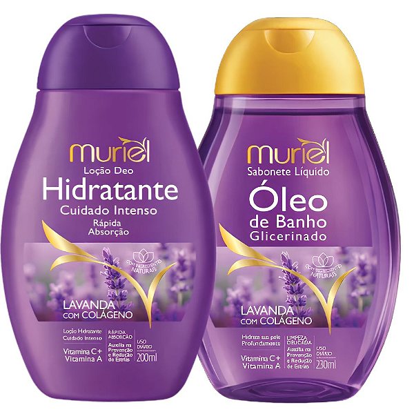 Kit Muriel Lavanda Com Colágeno: Loção Deo Hidratante e Óleo De Banho 230ml