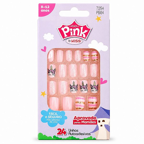Unhas Autoadesivas Infantil Pink By Kiss Cor 6 Fbg04 C/24